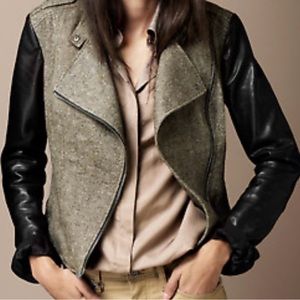 Burberry tweed and leather duo jacket